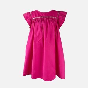 La VEN Hot Pink Cotton Eyelet Baby Doll Ruffle Fairy Cottage Core Dress Size MED